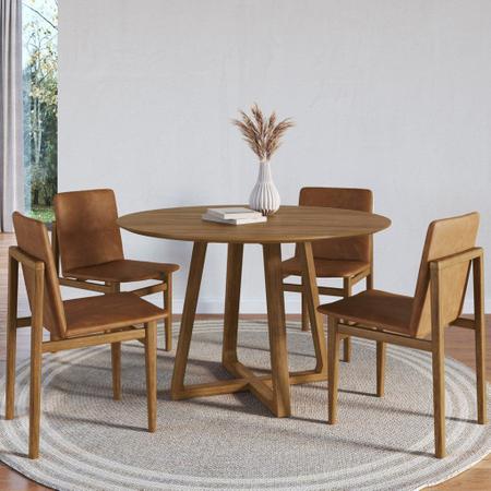 Imagem de Conjunto Mesa Redonda com 4 Cadeiras Madeira Maciça Tampo Laminado Sala de Jantar Noruega