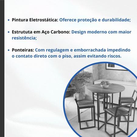 Imagem de Conjunto Mesa Redonda Preta 4 Cadeiras Pequena Estofado Industrial Black