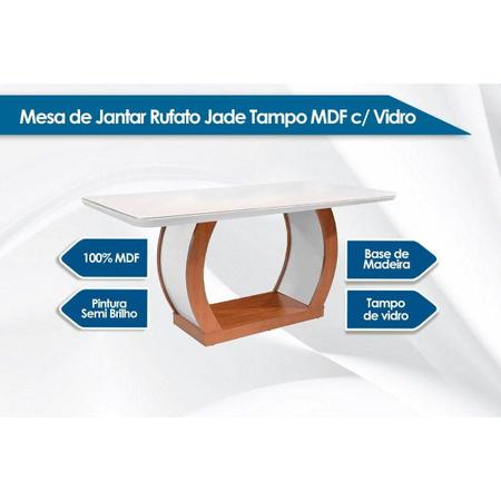 Imagem de Conjunto: Mesa Sala Jantar Jade Tampo Madeirado c/ Vidro 180cm Canto Curvo + 6 Cadeiras Lunara Imbuia/Creme - Rufato