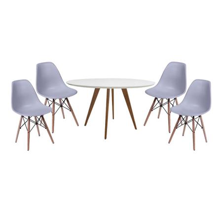 Imagem de Conjunto Mesa Square Redonda Branco 88cm com 4 Cadeiras Eiffel - Cinza