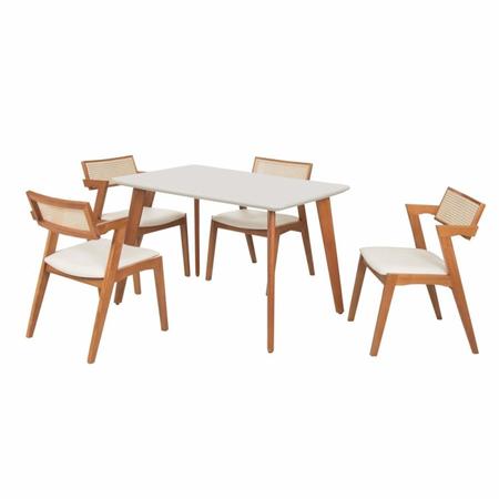 Imagem de Conjunto Mesa Verona 1200x800cm com 4 Cadeiras Madeira Maciça com Rattan Natural e Estofada Verona