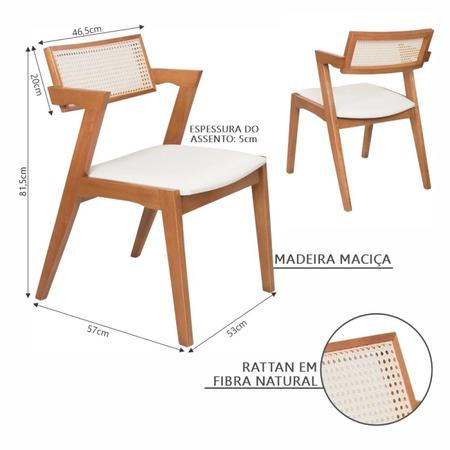 Imagem de Conjunto Mesa Verona 1200x800cm com 4 Cadeiras Madeira Maciça com Rattan Natural e Estofada Verona