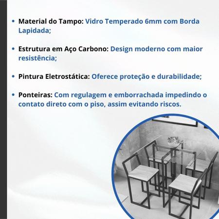 CONJUNTO MESA 4 CADEIRAS FORMATO CROMADA 1,20X0,80 COM VIDRO PRETO E CORINO  PRETO - ATACADÃO DOS ELETROS