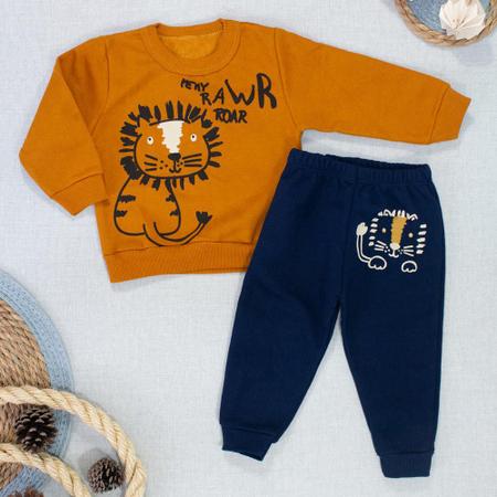 Imagem de Conjunto Moletom Bebês Meninos Roar Tigre Caramelo e Marinho