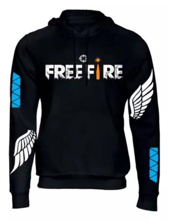 Conjunto Moletom Free Fire Infantil Juvenil Peluciado Preto