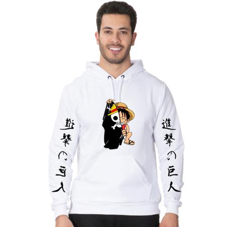 Conjunto Moletom Infantil e Adulto Monkey Luffy One Piece Capa com Capuz Blusa + Calça - Branco - STEVE MACCOY Imagem de Conjunto Moletom Infantil e Adulto Monkey Luffy One Piece Capa com Capuz Blusa + Calça - Branco