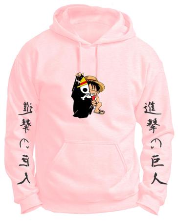 Imagem de Conjunto Moletom Infantil e Adulto Monkey Luffy One Piece Capa com Capuz Blusa + Calça - Rosa