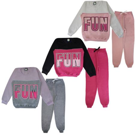 Conjunto Moletom Juvenil Feminino Blusa Cal a Flanelado punhos