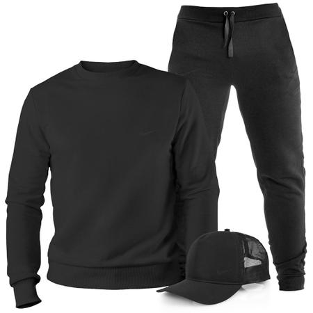Conjunto Moletom Preto Gola Careca Com Calça e Boné Ad.Oficial Imagem de Conjunto Moletom Preto Gola Careca Com Calça e Boné Ad.Oficial