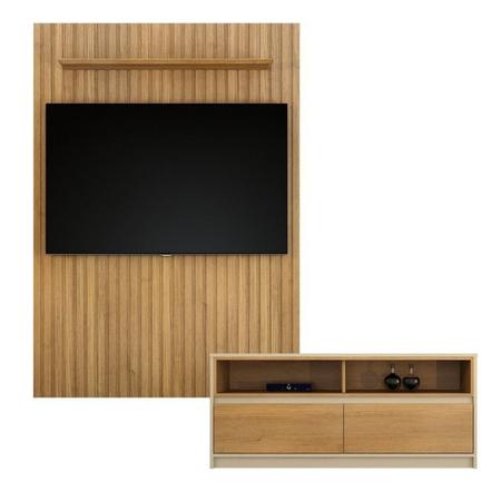 Imagem de Conjunto Painel Suspenso 138 Cm Vitória 100% Mdf e Rack para Sala de Estar 2 Gavetas Bali Off White/Cinamomo