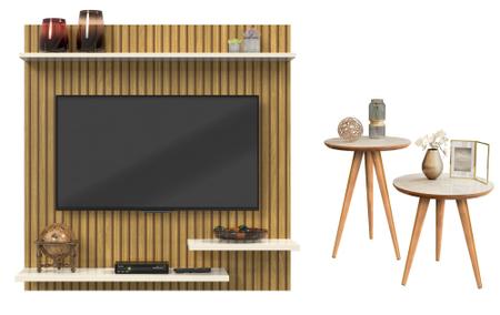 Imagem de Conjunto Painel Tv Sala/Quarto Até 32 Polegadas Smart Plus Madri + Conjunto de Mesas Apoio e Lateral