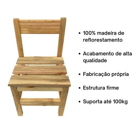 Imagem de Conjunto Par Cadeira Cadeirinha Infantil Banco Madeira Reforçado Criança Unissex Menino Menina - Kit Com 2 Unidades