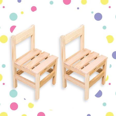 Imagem de Conjunto Par Cadeira Cadeirinha Infantil Banco Madeira Reforçado Criança Unissex Menino Menina - Kit Com 2 Unidades
