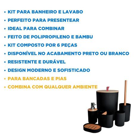 Imagem de Conjunto Para Banheiro 6 Peças Redondo Acessórios Bambu Organizador