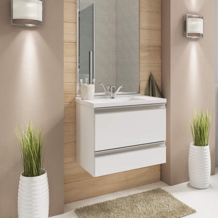 Imagem de Conjunto para Banheiro com Cuba 1 Porta Basculante e Espelho com Prateleira Espresso Móveis Branco/Amêndoa
