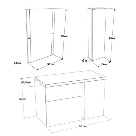 Imagem de Conjunto para Banheiro Gabinete 80cm 1 Porta 2 Gavetas Castellon com Cuba e Espelheira