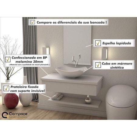 Imagem de Conjunto para Banheiro Gabinete 80cm Cuba Abaulada L42 Prateleira e Espelheira 806W Metrópole Compac