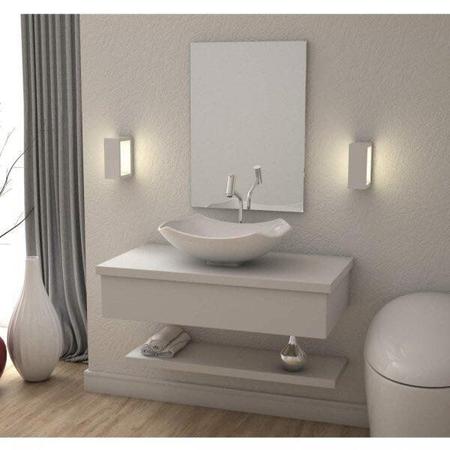 Imagem de Conjunto para Banheiro Gabinete 80cm Cuba Abaulada L42 Prateleira e Espelheira 806W Metrópole Compac