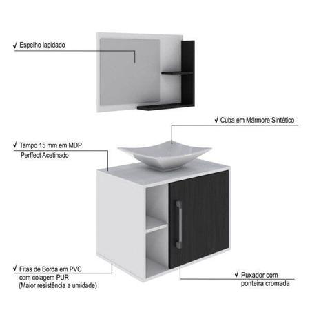 Imagem de Conjunto para Banheiro Gabinete com Cuba Folha L38 e Espelheira Laura 600 Yescasa