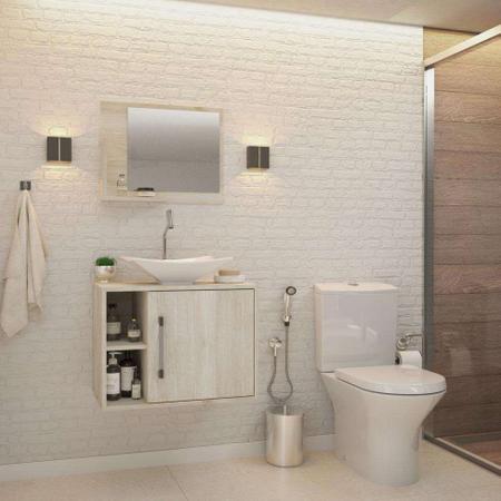 Imagem de Conjunto para Banheiro Gabinete com Cuba Folha L38 e Espelheira Soft 600  Snow
