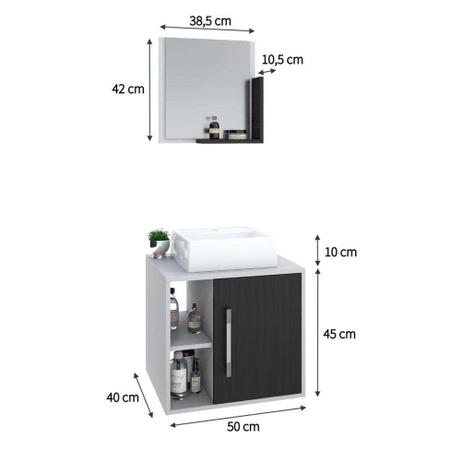 Imagem de Conjunto para Banheiro Gabinete com Cuba Q32 e Espelheira Soft 500  Branco com Preto Ônix