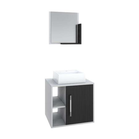 Imagem de Conjunto para Banheiro Gabinete com Cuba Q32 e Espelheira Soft 500  Branco com Preto Ônix
