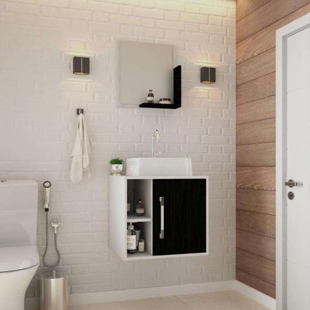 Imagem de Conjunto para Banheiro Gabinete com Cuba Q32 e Espelheira Soft 500  Branco com Preto Ônix