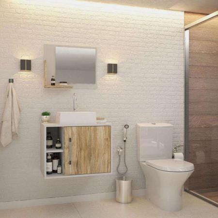 Imagem de Conjunto para Banheiro Gabinete com Cuba Q32 e Espelheira Soft 600  Branco com Carvalho
