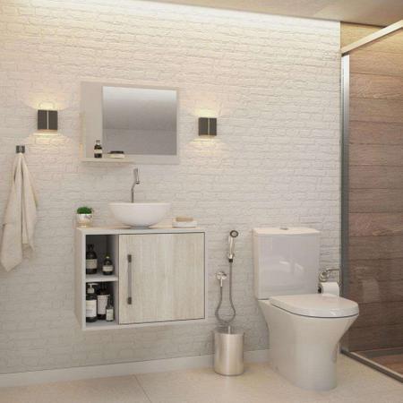 Imagem de Conjunto para Banheiro Gabinete com Cuba Redonda R30 e Espelheira Soft 600  Branco com Snow