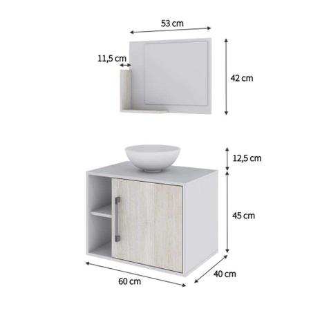 Imagem de Conjunto para Banheiro Gabinete com Cuba Redonda R30 e Espelheira Soft 600  Branco com Snow