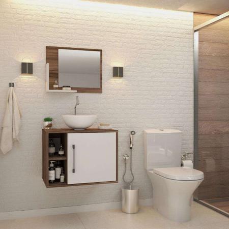 Imagem de Conjunto para Banheiro Gabinete com Cuba Redonda R30 e Espelheira Soft 600  Nogal com Branco