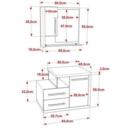 Imagem de Conjunto para Banheiro Gabinete com Cuba Rt41 e Espelheira Legno 650W Compace