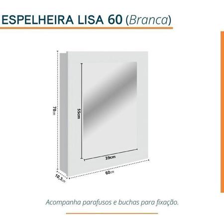 Imagem de Conjunto Para Banheiro Lavatório Em Porcelanato Com Cuba Esculpida, Gabinete Liso e Espelheira 60cm Branco