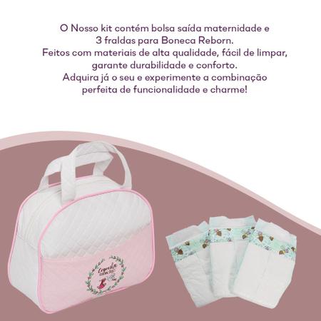 Imagem de Conjunto para Bebê Reborn com 03 Fraldas com Bolsa Maternidade Rosa