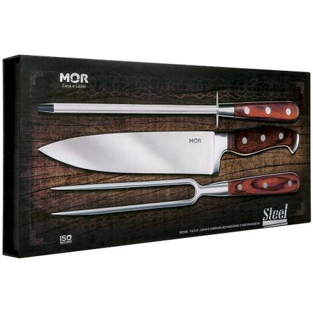 Imagem de Conjunto Para Churrasco MOR Steel 8 Pol Aço Inox 3 Peças