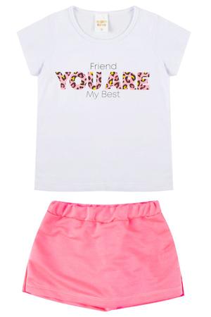 Imagem de Conjunto para meninas verão short saia branco com rosa neon