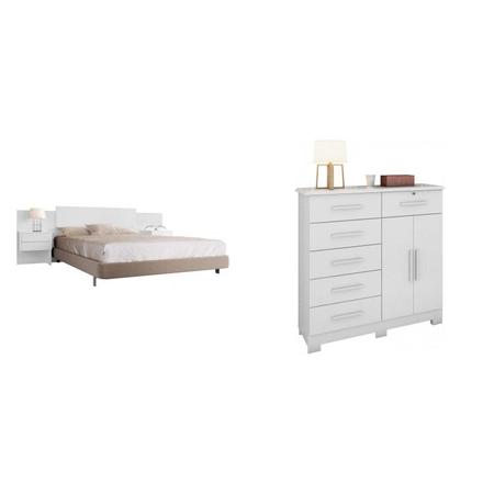 Imagem de Conjunto para Quarto com Cabeceira Extensível Casal/King e Cômoda Xangai Plus Espresso Móveis Branco