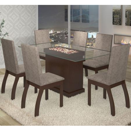Imagem de Conjunto para Sala de Jantar Mesa e 6 Cadeiras Cica Viero Choco/Canela