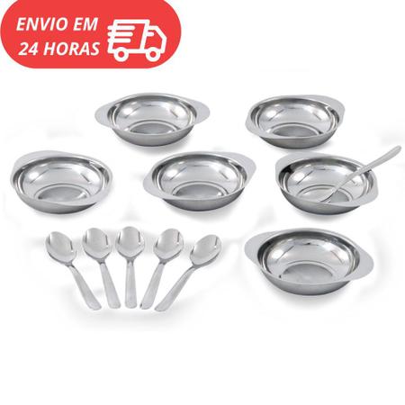 Imagem de Conjunto para sobremesa inox com 12 peças 6 tigelas 6 colheres kit com taças e talheres