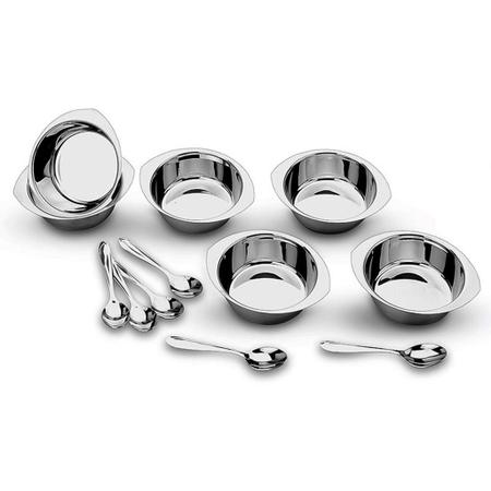 Imagem de Conjunto para sobremesa inox com 12 peças 6 tigelas 6 colheres kit com taças e talheres