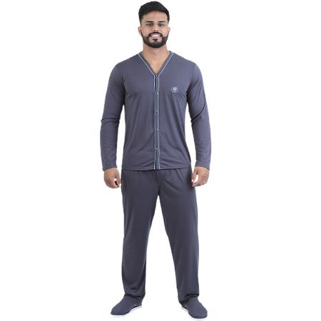 Imagem de Conjunto Pijama De Inverno Básico Masculino Com Botões Blusa Manga Comprida E Calça De Frio