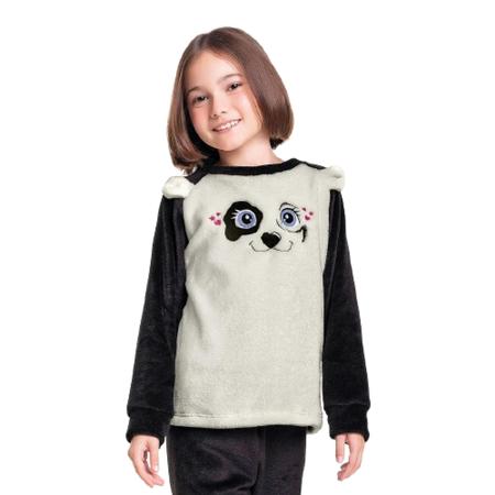 Imagem de Conjunto Pijama de Inverno em Pelúcia Infantil Feminino Panda 1311