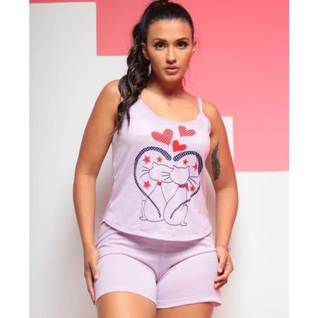 Imagem de Conjunto pijama feminino short e blusa estampada de alcinha básico