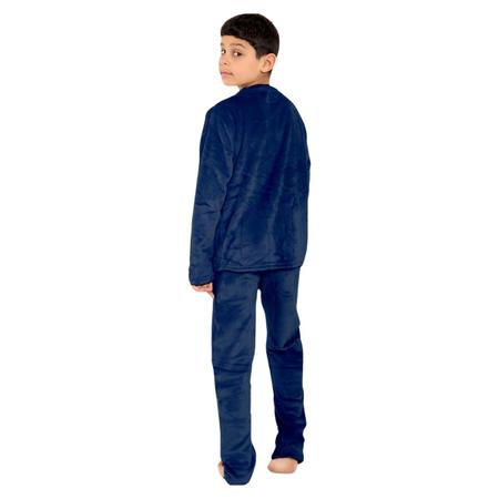 Imagem de Conjunto Pijama Infantil Longo Roupa de Dormir Inverno Fleece Azul Marinho (Tamanho 04)