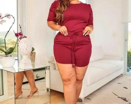 Imagem de Conjunto plus size canelado short e blusa manga curta princesa prática tendência