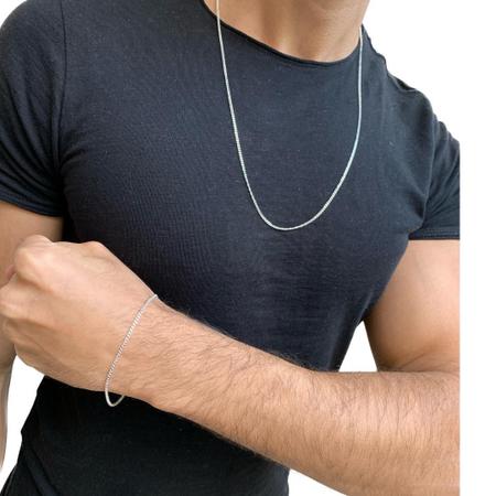 Imagem de Conjunto Prata Corrente 2Mm E Pulseira Grumet 2Mm Legítima