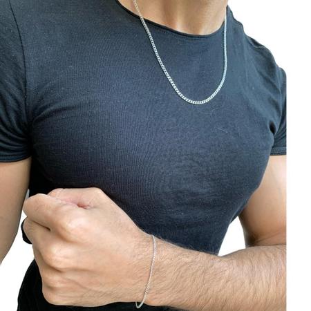 Imagem de Conjunto Prata Masculina 60Cm 3Mm Legítima + 2Mm Pulseira