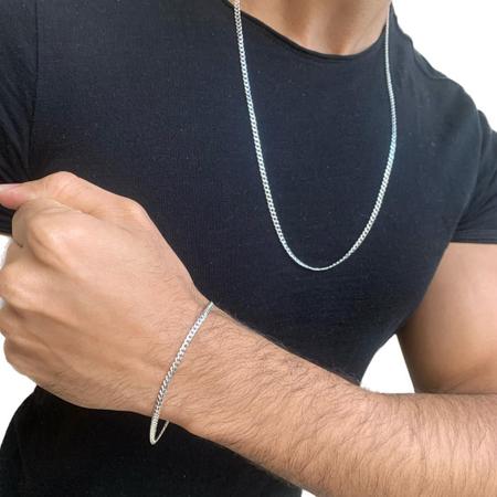 Imagem de Conjunto Prata Masculina + Pulseira Grumet Italiana 3Mm