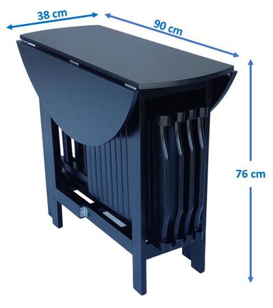 Imagem de Conjunto Prático Mesa e 4 Cadeiras Dobrável Preto, Bar-Cozinha-Lazer-Varanda ( REDONDA )