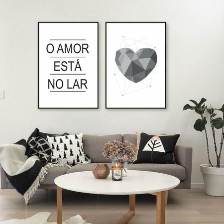 Imagem de Conjunto Quadro Decorativo Frase, O Amor esta no Lar Moldura Filete, Preta
